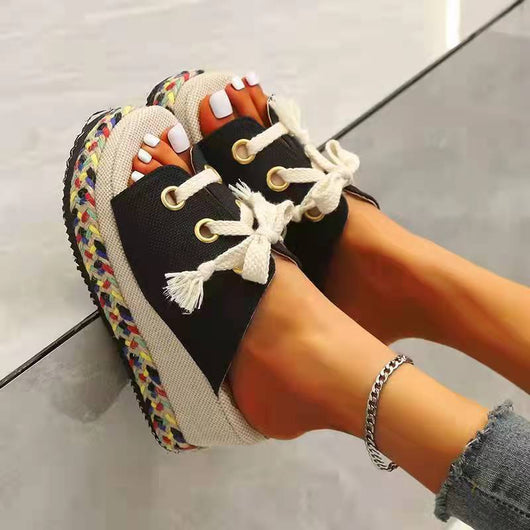 Sandalias de Plataforma Lino con Diseño Fish Mouth - Image 6