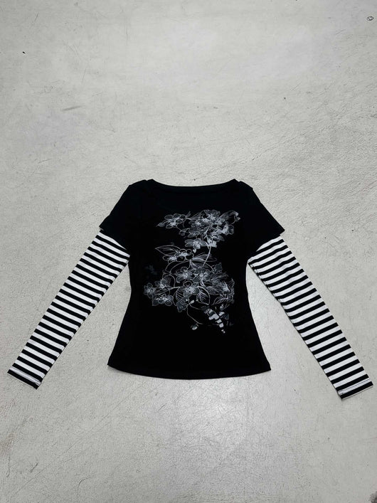 Blusa Casual de Rayas con Efecto Dos Piezas y Manga Larga - Image 9
