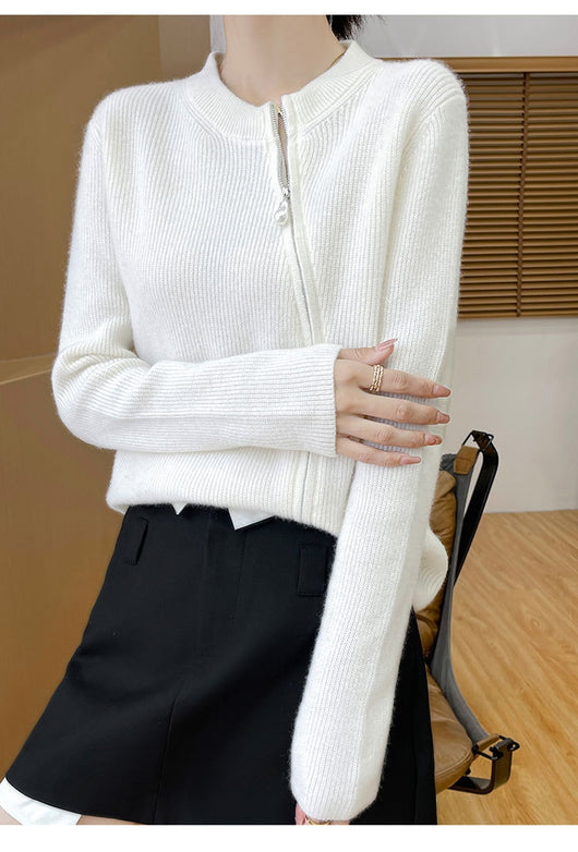 Cardigan Tejido Mujer Cuello Redondo Cremallera Oblicua Ajustado - Image 7