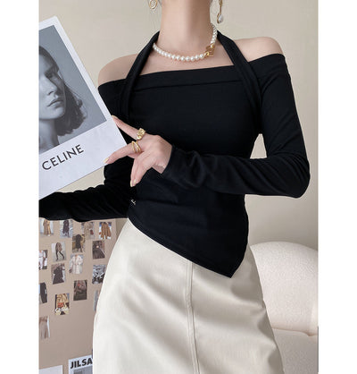 Blusa Otoñal de Manga Larga con Cuello Halter y Suéter Tejido en Hombros - Image 12