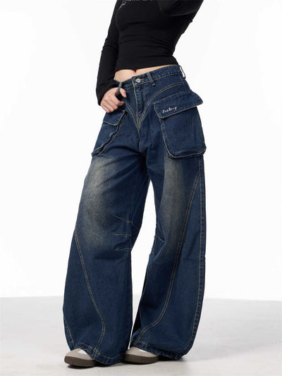 Pantalones Vaqueros Anchos de Cintura Alta con Bolsillos Funcionales - Image 4