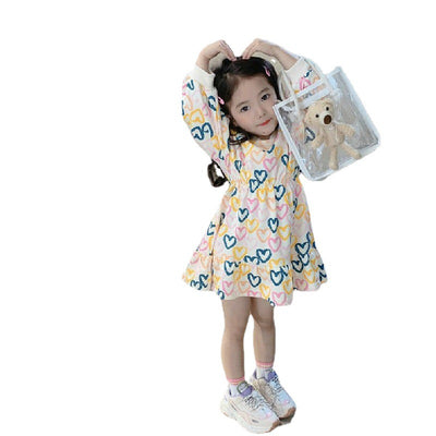 Vestido Infantil Manga Larga con Estampado de Globos de Amor - Image 10