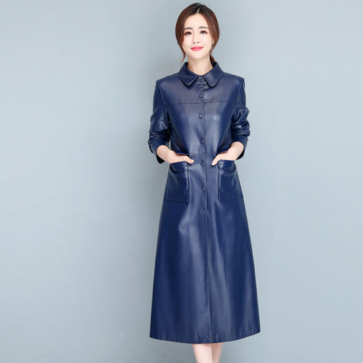 Gabardina de Cuero Fino para Mujer - Elegancia Minimalista - Image 15