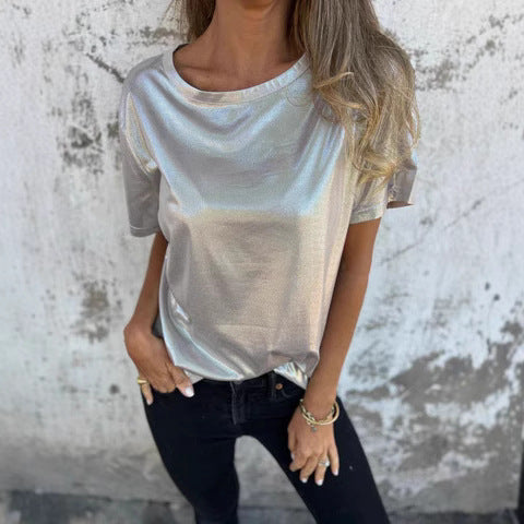 Camiseta Holgada Cuello Redondo Colores Sólidos Manga Corta