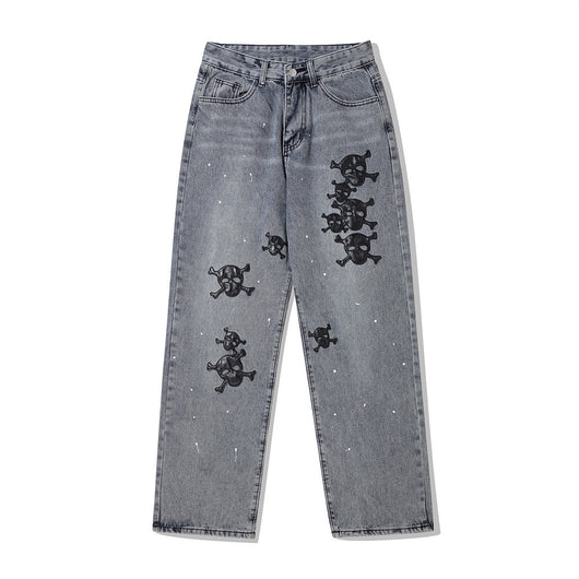 Jeans Azul Lavado con Bordado de Calavera para Hombre - Image 15