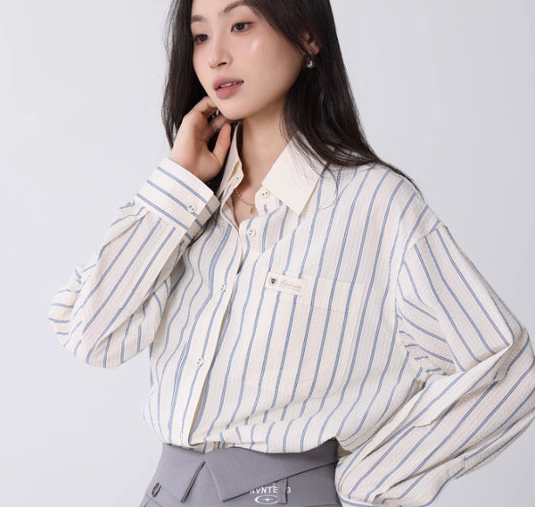 Blusa Coreana de Rayas con Textura para Mujer - Estilo Universitario - Image 4