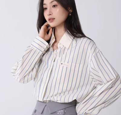 Blusa Coreana de Rayas con Textura para Mujer - Estilo Universitario - Image 4