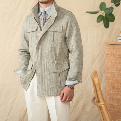 Chaqueta Safari M65 de Algodón y Lino con Cuello Alzado y Cintura Ajustada - Image 6