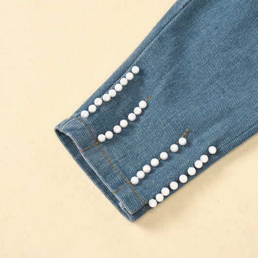 Conjunto de Blusa de Encaje y Jeans con Bolsillos Decorados - Image 3