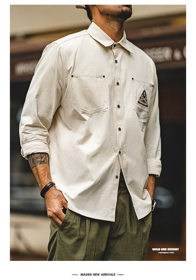 Camisa Manga Larga Estilo Retro con Totem Indígena Crema - Image 8