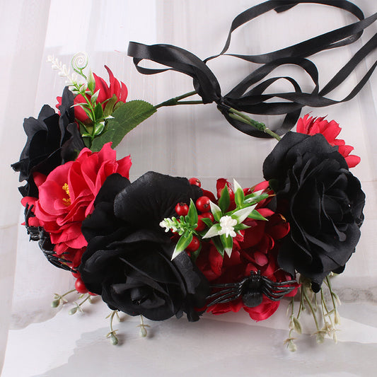 Diadema de Rosas de Simulación para Fiestas de Halloween y Navidad