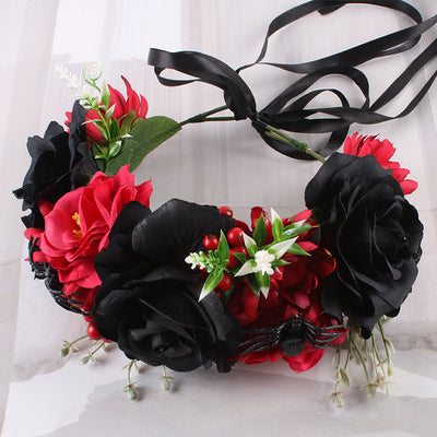 Diadema de Rosas de Simulación para Fiestas de Halloween y Navidad