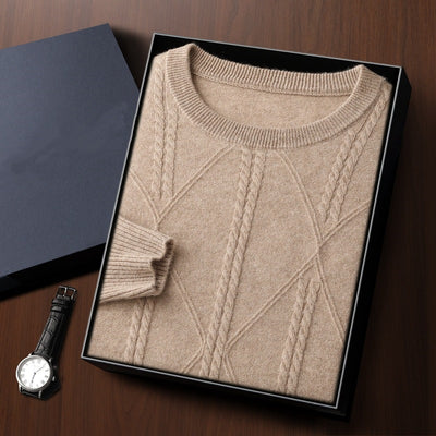 Suéter de Cashmira Trenzado con Cuello Redondo para Hombre - Colección Otoño Invierno - Image 9
