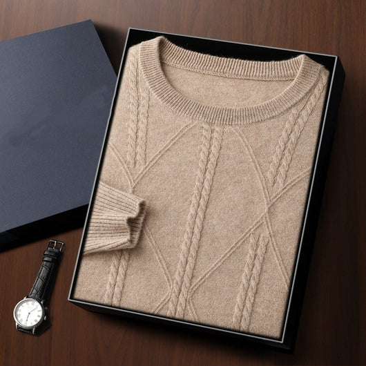 Suéter de Cashmira Trenzado con Cuello Redondo para Hombre - Colección Otoño Invierno - Image 9