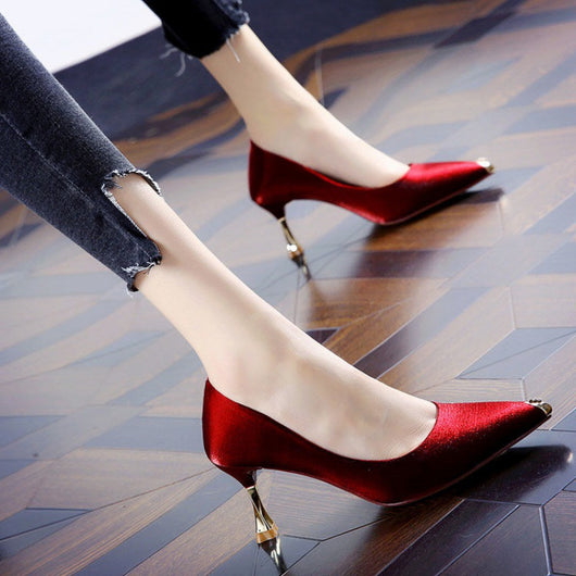 Tacones Altos Satinados con Punta Fina - Stiletto Versátil para Mujer