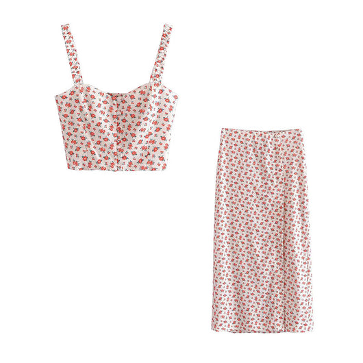Conjunto de Blusa y Falda de Lino con Estampado Floral Estilo Europeo - Image 2