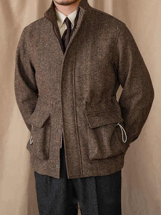 Chaqueta Casual Retro con Cuello Alto y Lunares en Lana - Image 3