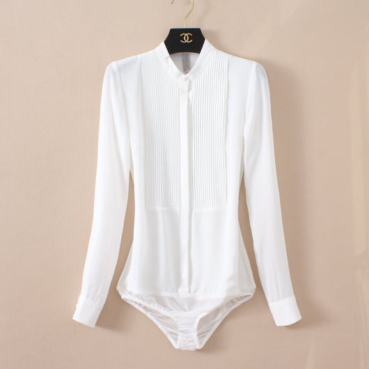 Blusa de Chifón con Cuello Mao y Pliegues Estructurados - Image 4