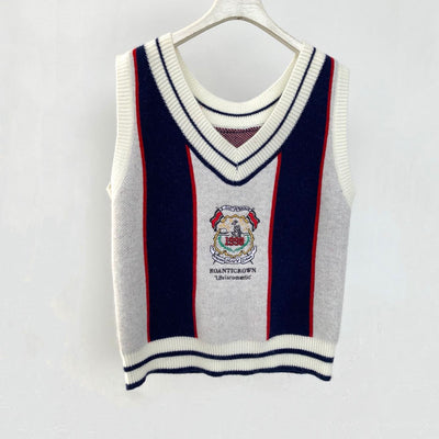 Chaleco Tejido Bordado Estilo Universitario para Otoño e Invierno - Image 6