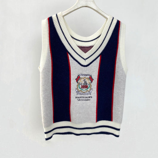 Chaleco Tejido Bordado Estilo Universitario para Otoño e Invierno - Image 6