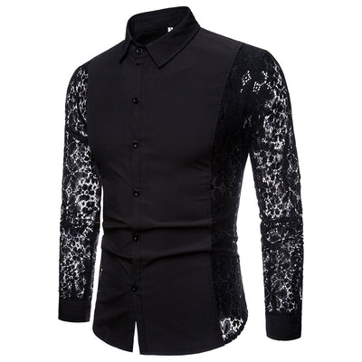 Camisa Manga Encaje Hombre Color Sólido - Image 12