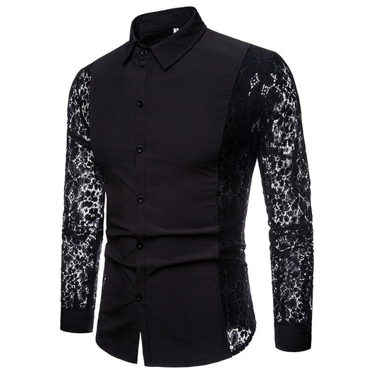 Camisa Manga Encaje Hombre Color Sólido - Image 12