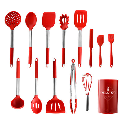 Set de Utensilios de Cocina en Silicona con Mango de Acero Inoxidable