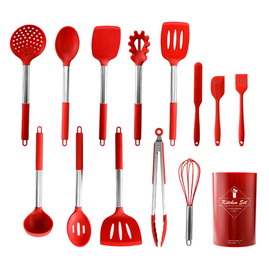 Set de Utensilios de Cocina en Silicona con Mango de Acero Inoxidable