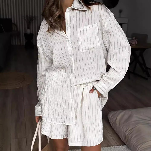 Camisa Manga Larga a Rayas Blancas - Dos Piezas Cómoda