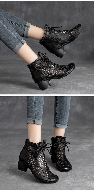 Sandalias Mujer Piel Tacón Medio Chunky Cordones Punta Redonda - Image 12