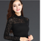 Blusa Ajustada de Encaje Mesh con Cuello Hongo - Manga Larga para Mujer