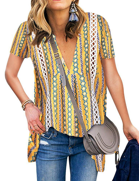 Blusa Estampada Cuello V Manga Corta Ajustada - Image 2