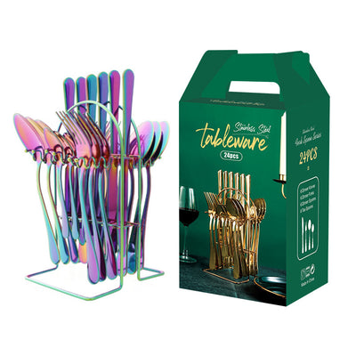 Juego de Cubiertos Dorados de Acero Inoxidable con Organizador - Servicio de Lujo - Image 20