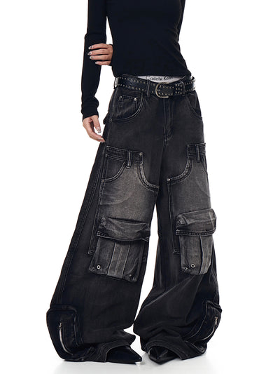 Pantalones Cargo Vintage Desgastados Multi-bolsillos Pierna Ancha Suelta - Image 14
