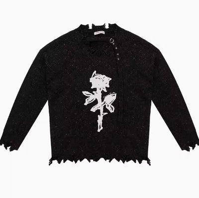 Suéter Grueso con Cuello V y Bordado de Rosas - Image 6
