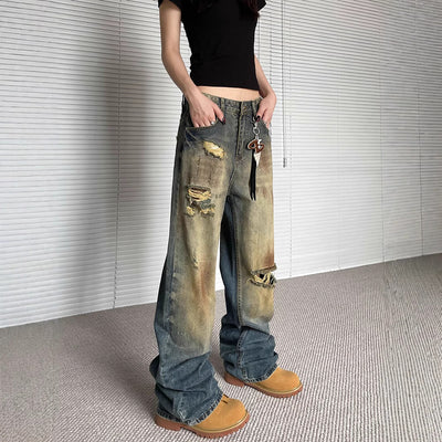 Pantalones Vaqueros Rotos Oversize Rectos de Pierna Ancha - Estilo Urbano Descontracturado - Image 2
