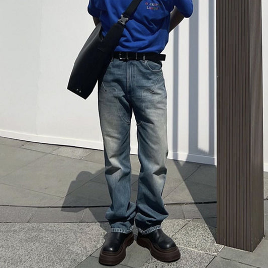 Pantalón Vaquero Slim Fit Azul Desteñido con Costuras Clásicas