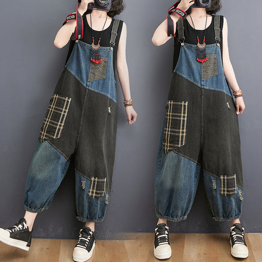Overol Denim Talle Alto Holgado para Mujer Talla Grande