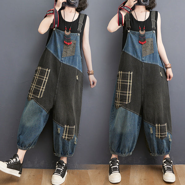 Overol Denim Talle Alto Holgado para Mujer Talla Grande