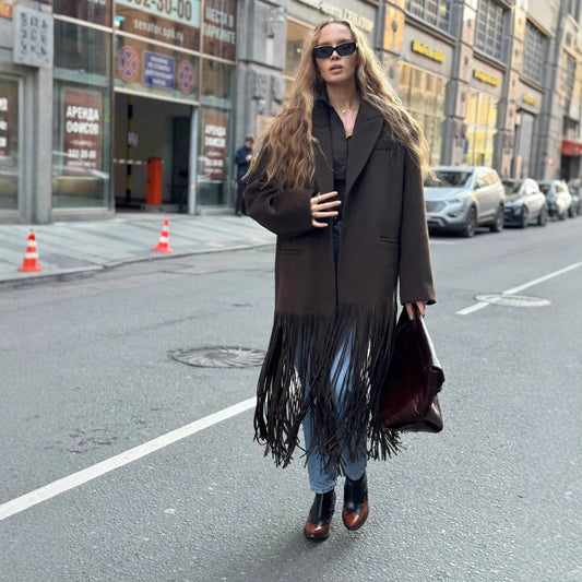 Abrigo de Lana con Flecos para Mujer - Estilo Urbano