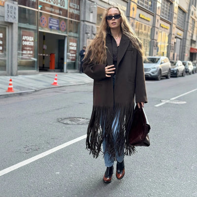 Abrigo de Lana con Flecos para Mujer - Estilo Urbano