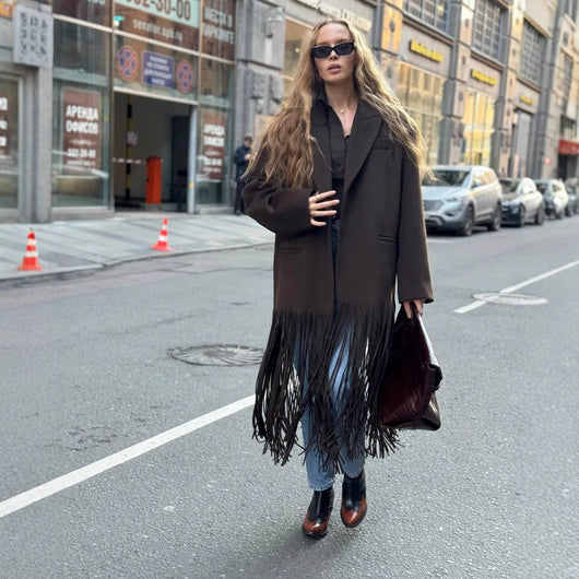Abrigo de Lana con Flecos para Mujer - Estilo Urbano