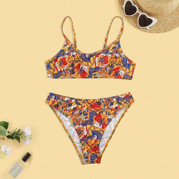 Bikini Talla Grande con Estampado Floral y Tirantes Ajustables