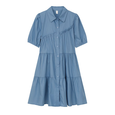 Vestido Azul Verano Suelto Ligero - Diseño Moderno con Detalles de Volantes - Image 4