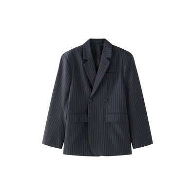 Blazer Casual de Solapa Ancha con Rayas - Silueta Esbelta y Temperamento Refinado - Image 6