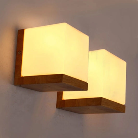 Lámpara de Pared Cuadrada Estilo Japonés en Madera Maciza con Difusor Blanco Esmerilado - Image 7