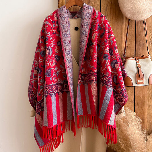 Bufanda Étnica Otoño-Invierno con Flores y Borlas de Hilo Hilado - Image 20