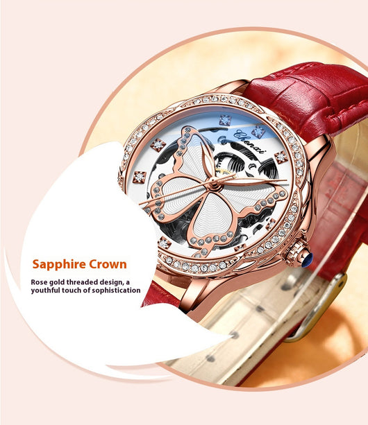 Reloj Automático para Mujer con Diamantes y Esfera de Mariposa - Resistente al Agua - Image 15