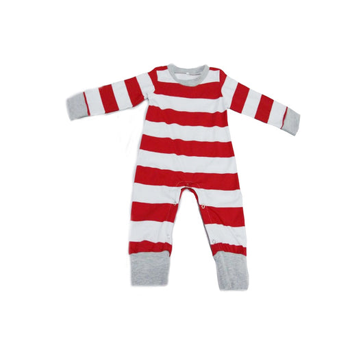 Red and white striped long-sleeve parent-child pajamas, including men's, women's, kids' two-piece sets, and a baby romper. - Image 10