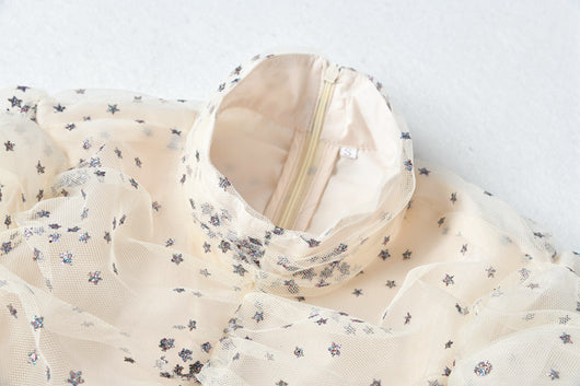 Vestido Slim Elegante con Estampado de Seda y Malla Brillante - Image 33